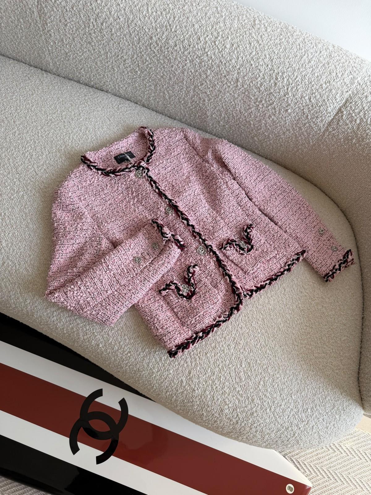 Chanel Pink Tweed Jacket with Braided Trim and CC Buttons · 3