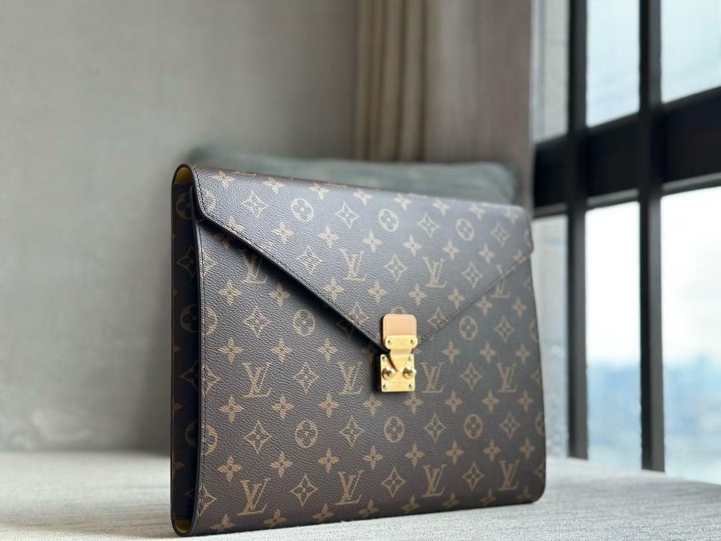 Louis Vuitton Monogram Canvas Envelope Document Folder with Gold S-Lock · 2