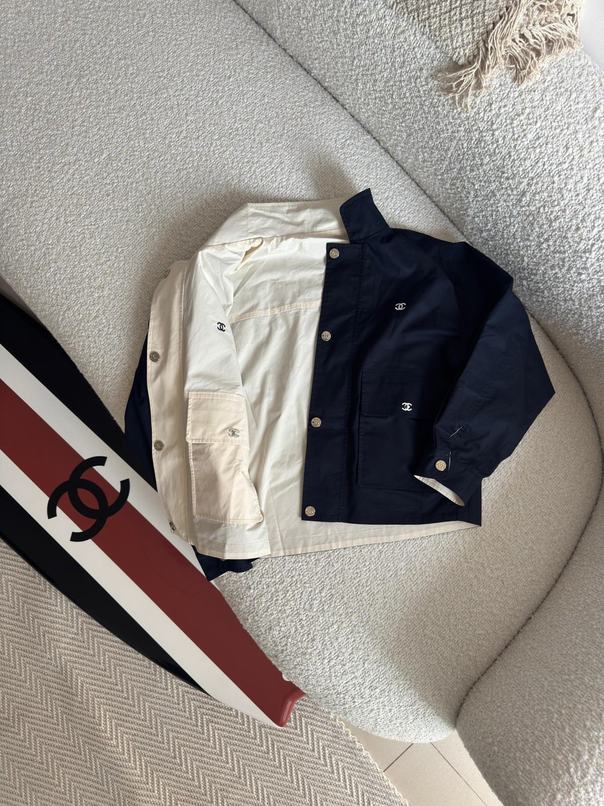 Chanel CC Button Cotton Jacket in White and Navy · 3