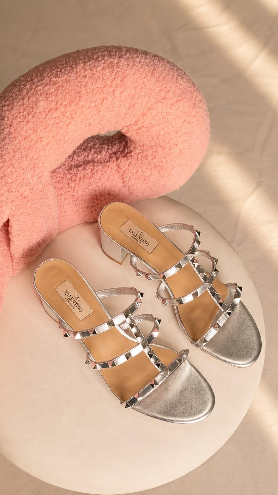 Valentino Garavani Rockstud Metallic Slide Sandal · 2
