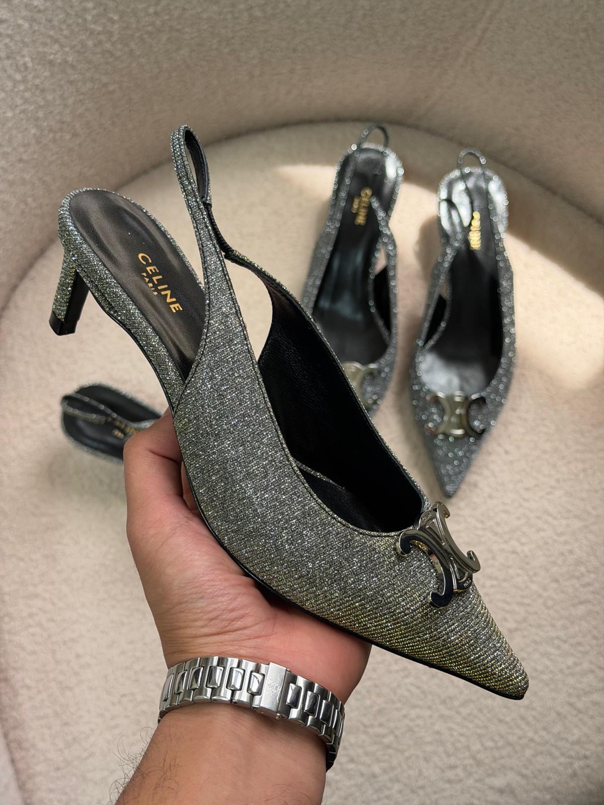 Celine Slingback Pump in Silver Glitter with Triomphe Hardware