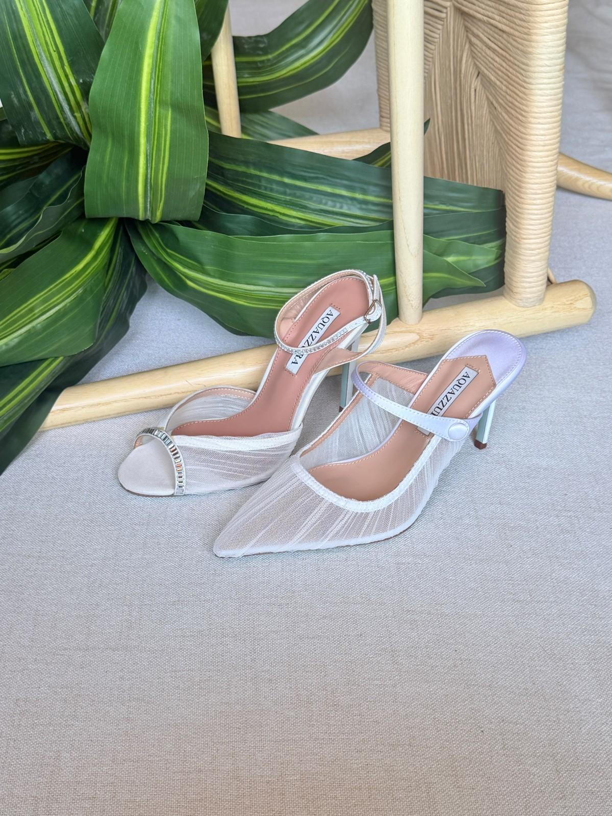 Aquazzura white mesh slingback heels · 2