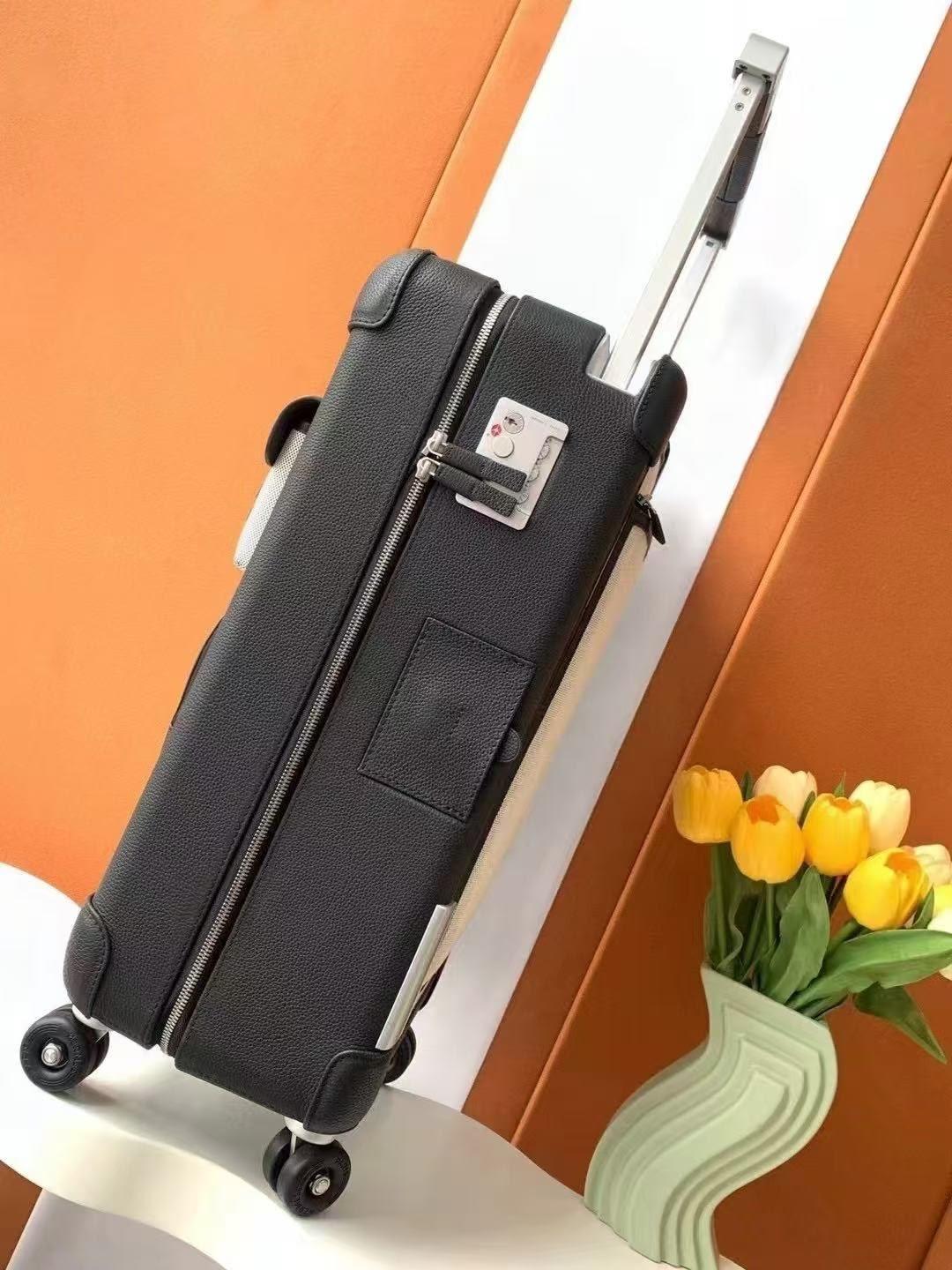 Hermès R.M.S Cargo Cabin Suitcase in Black Leather and Grey Canvas · 2