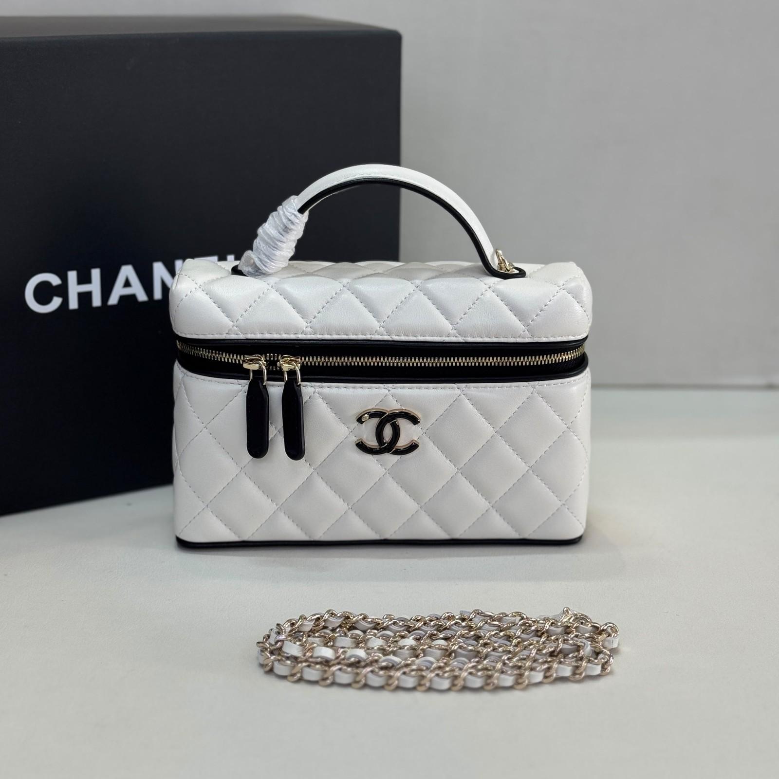 Chanel Vanity Case with Chain in two-tone quilted lambskin · 2