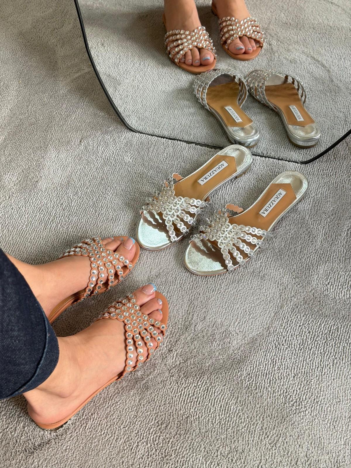 Aquazzura Crystal Embellished Metallic Slide Sandals · 3