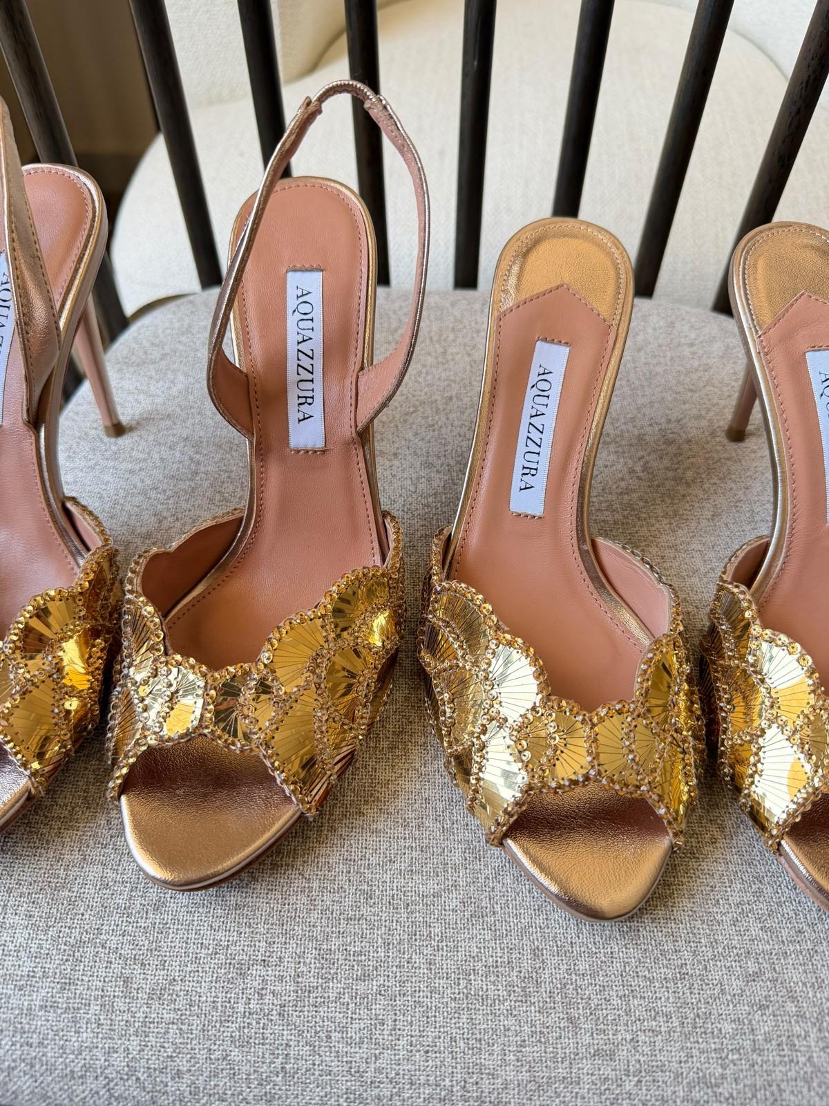 Aquazzura Sequin Embellished Peep-Toe Slingback Sandal · 2