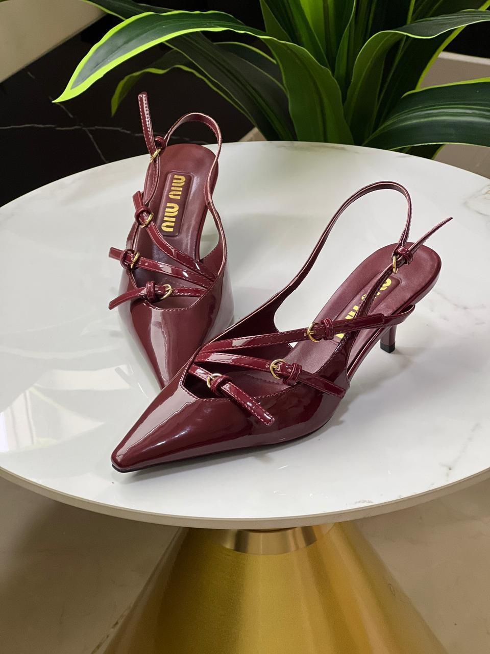 Miu Miu patent leather slingback pumps with buckles, crimson · 2