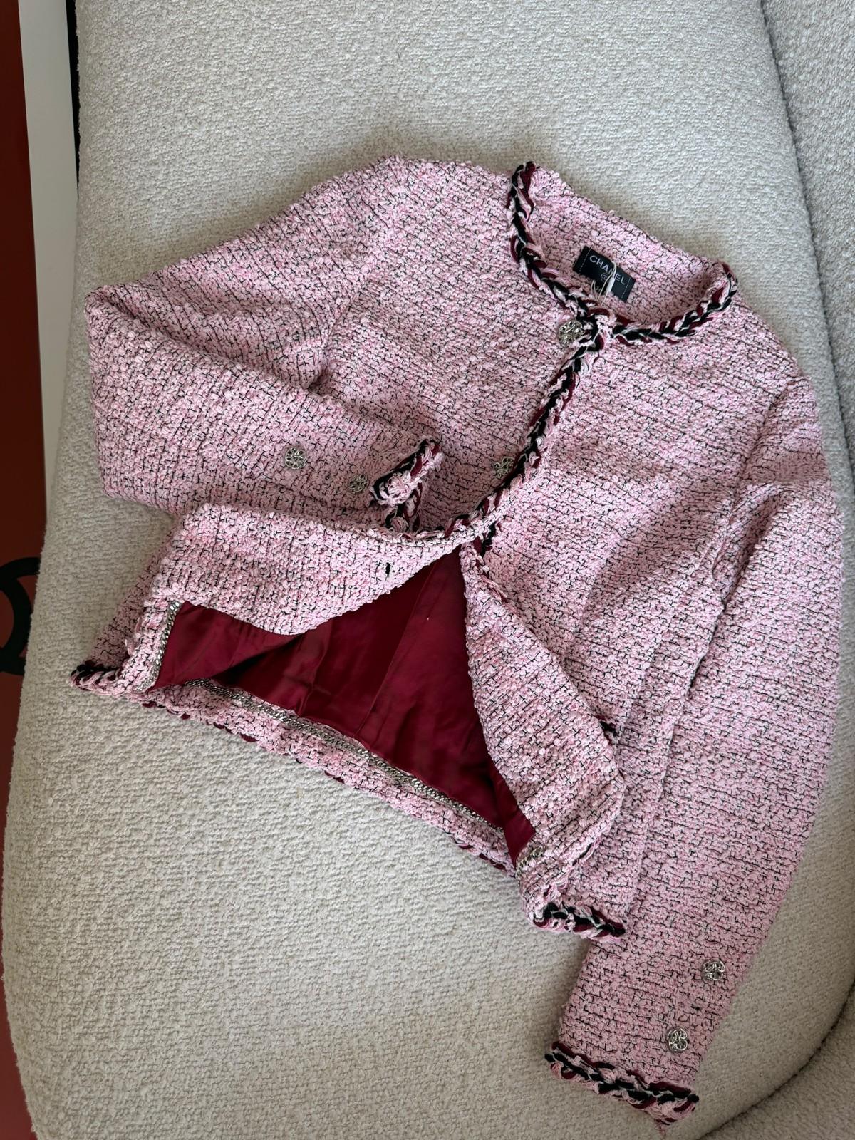 Chanel Pink Tweed Jacket with Braided Trim and CC Buttons · 2