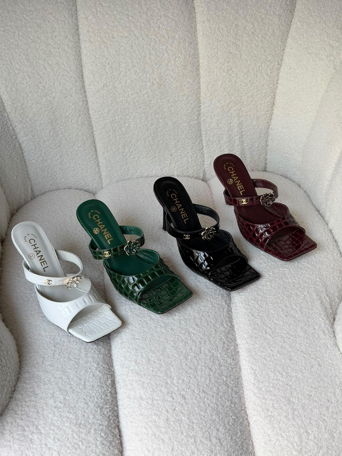 Chanel Crocodile-Embossed Patent Mule Sandals · 3