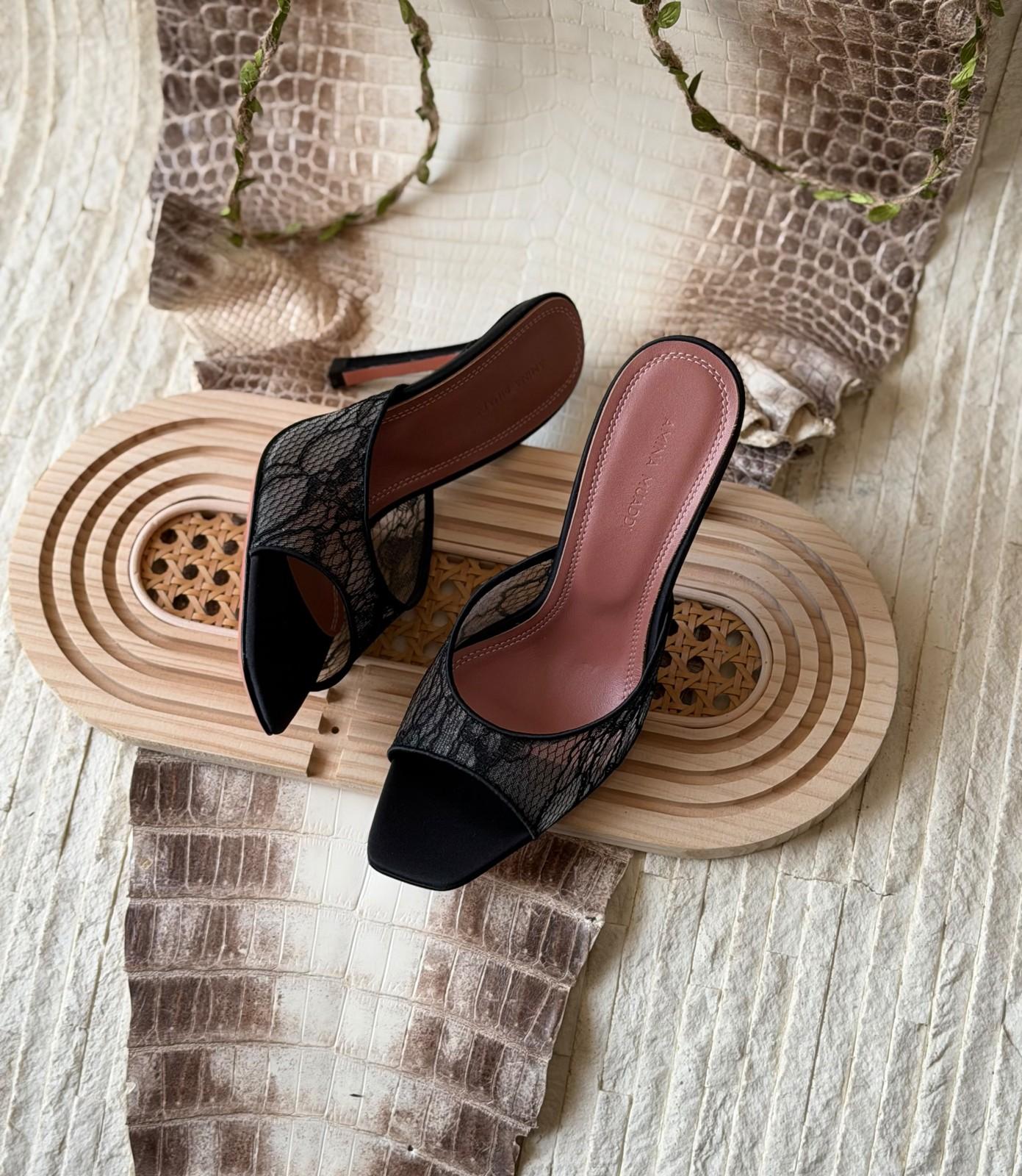 Amina Muaddi lace mule heels with martini heel · 3