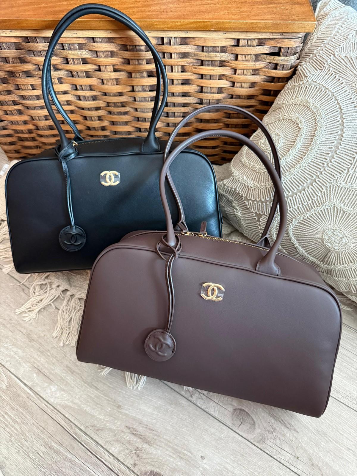 Chanel CC Bowling Bag in Black and Brown Calfskin · 2