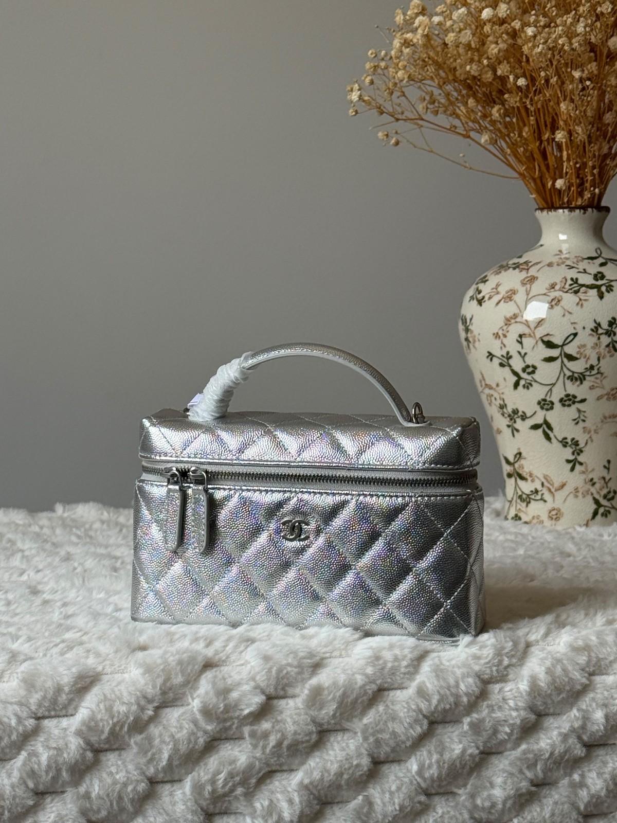 Chanel Vanity Case with Top Handle in Quilted Caviar Leather · 2