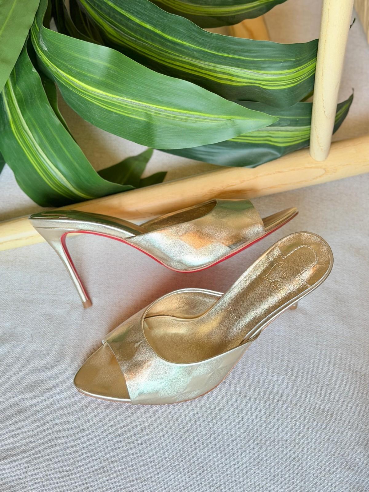 Christian Louboutin Leather Peep-Toe Mule Heels · 3