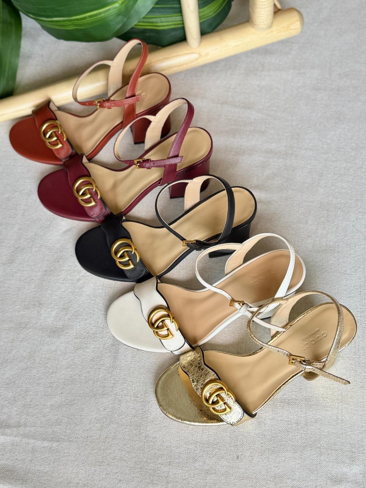 Gucci GG Marmont Mid-Heel Slingback Sandal in Leather · 2