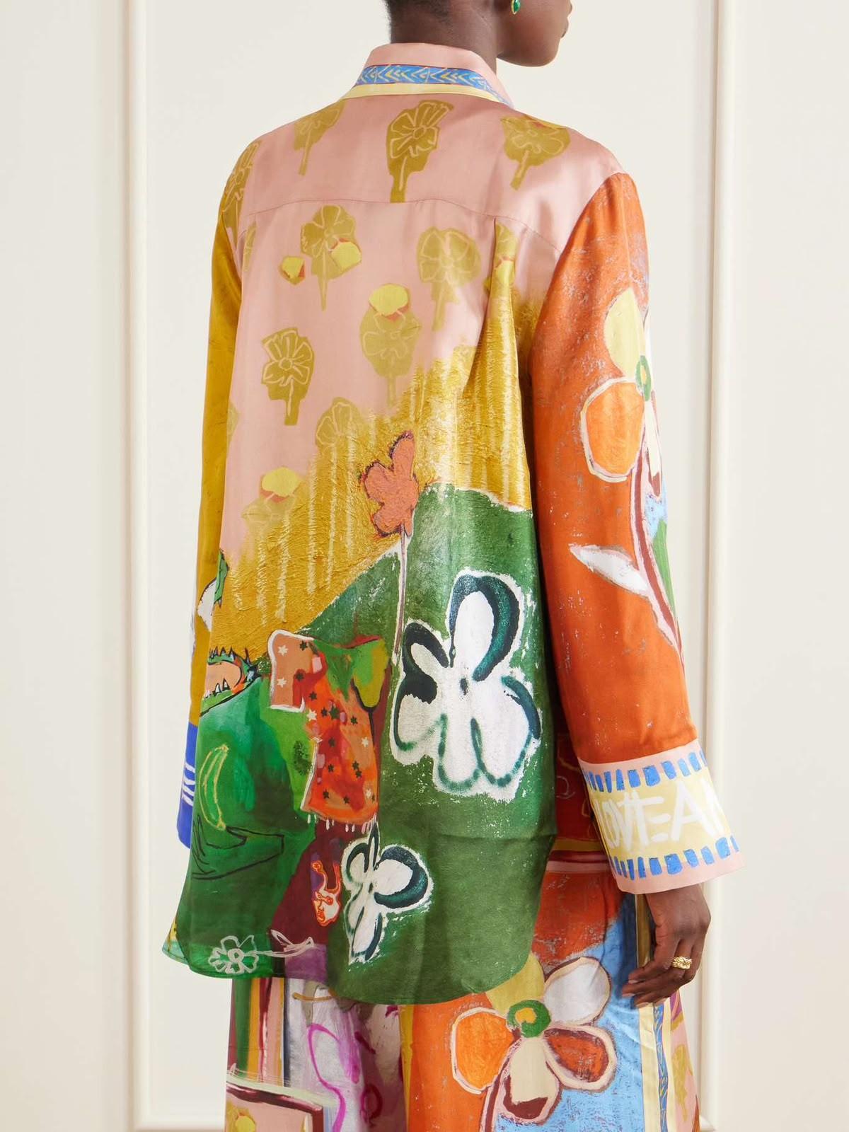 ALEMAIS Printed Silk Shirt and Wide-Leg Trouser Pyjama Set · 2