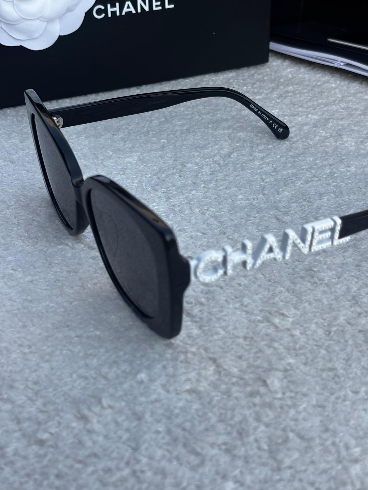 Chanel black acetate sunglasses with crystal CHANEL lettering · 2