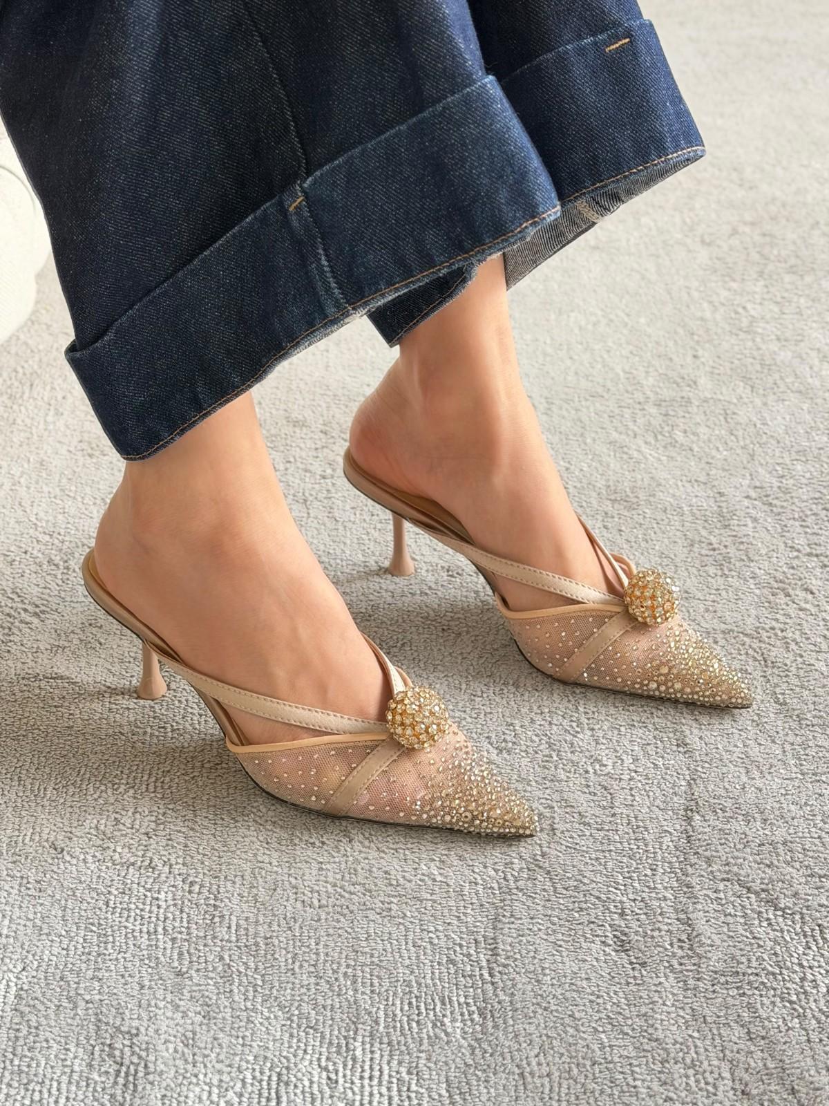 Jimmy Choo Crystal-Embellished Mesh Mule