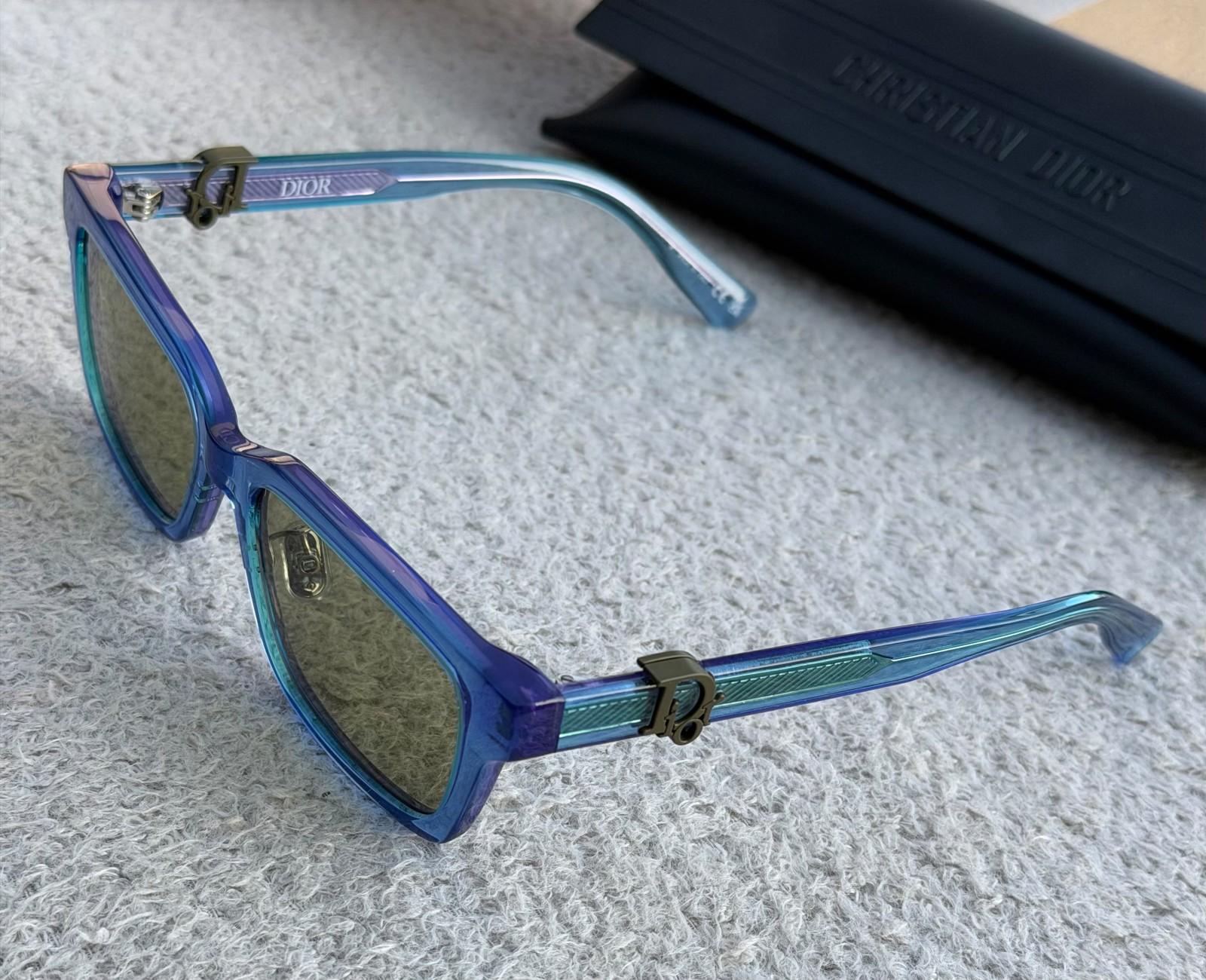 Dior blue acetate sunglasses with CD buckle temple