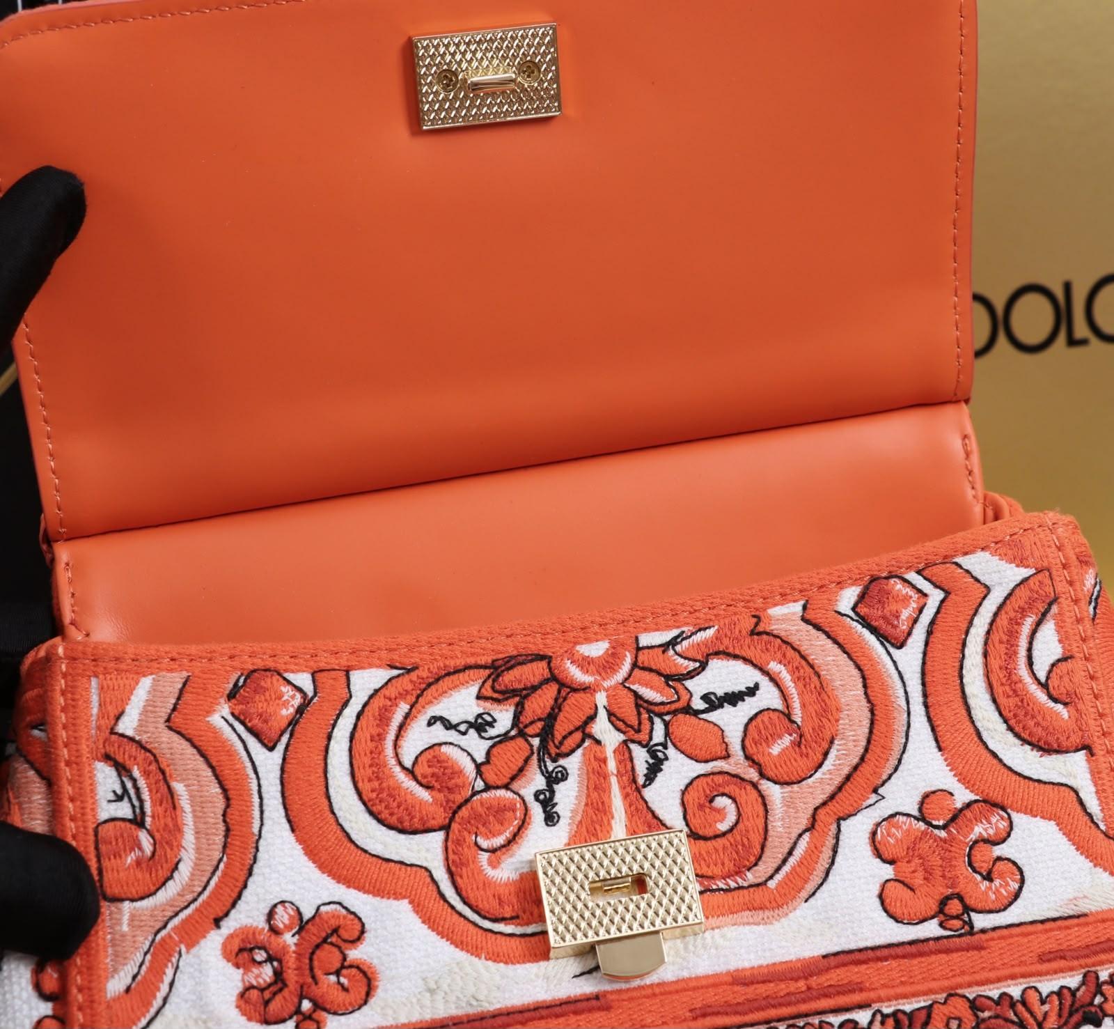 Dolce & Gabbana Small Sicily Handbag in Orange Embroidered Canvas · 3