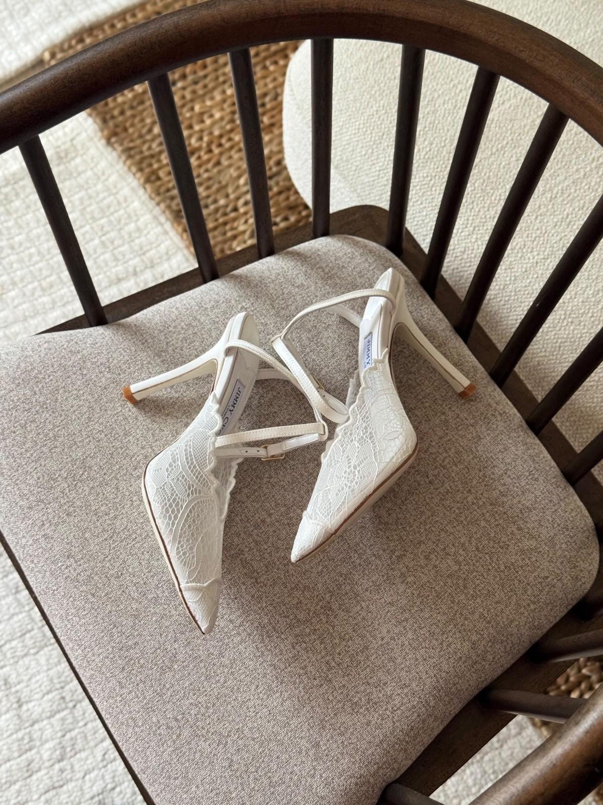 Jimmy Choo white lace slingback pumps with crystal strap · 3