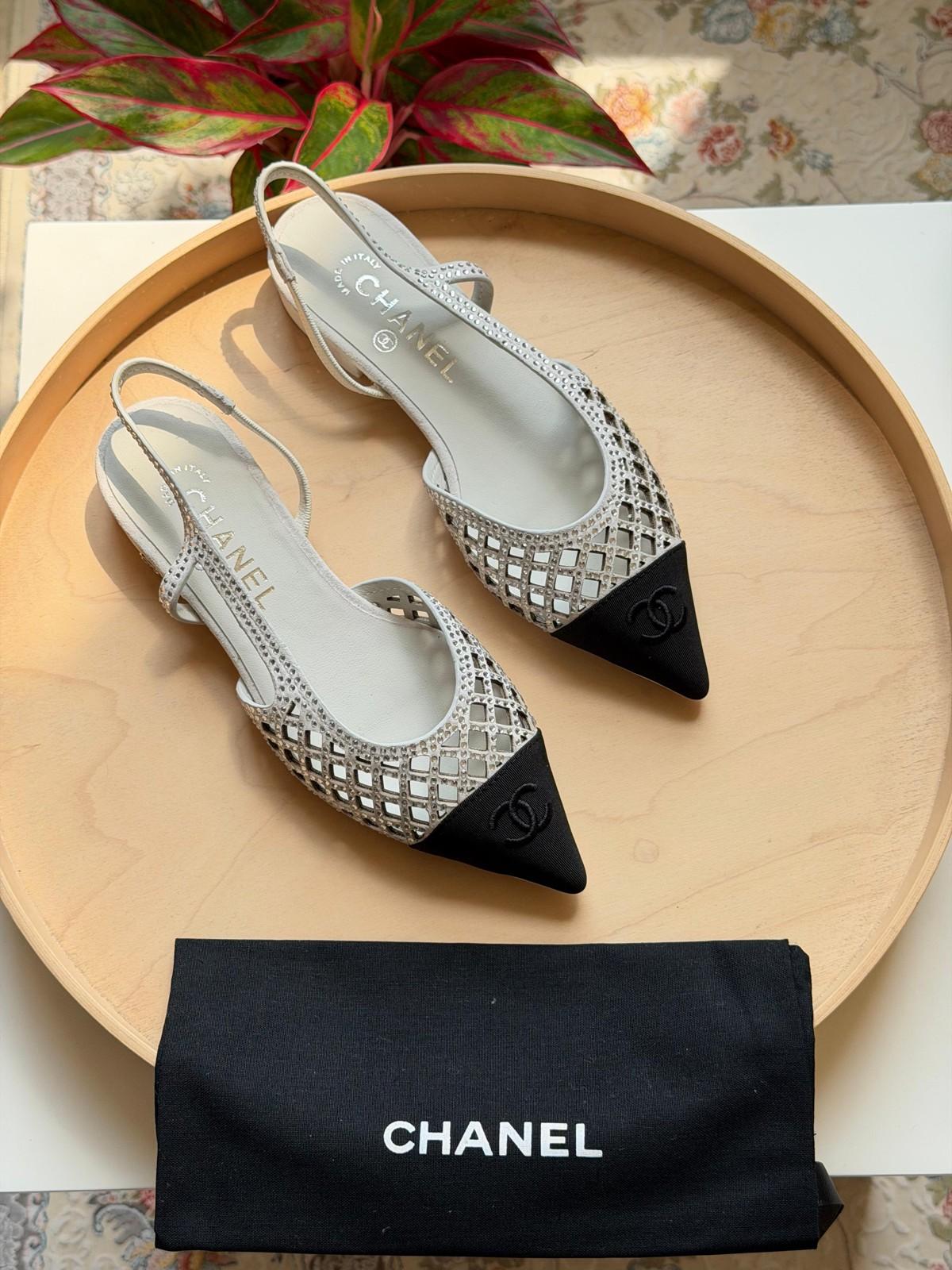 Chanel woven lattice slingback heels