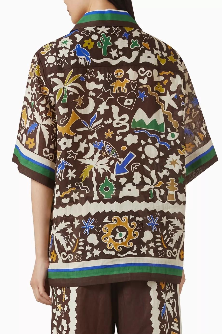 ALEMAIS Printed Short-Sleeve Shirt and Wide-Leg Pant Set in Brown Graphic Print · 2