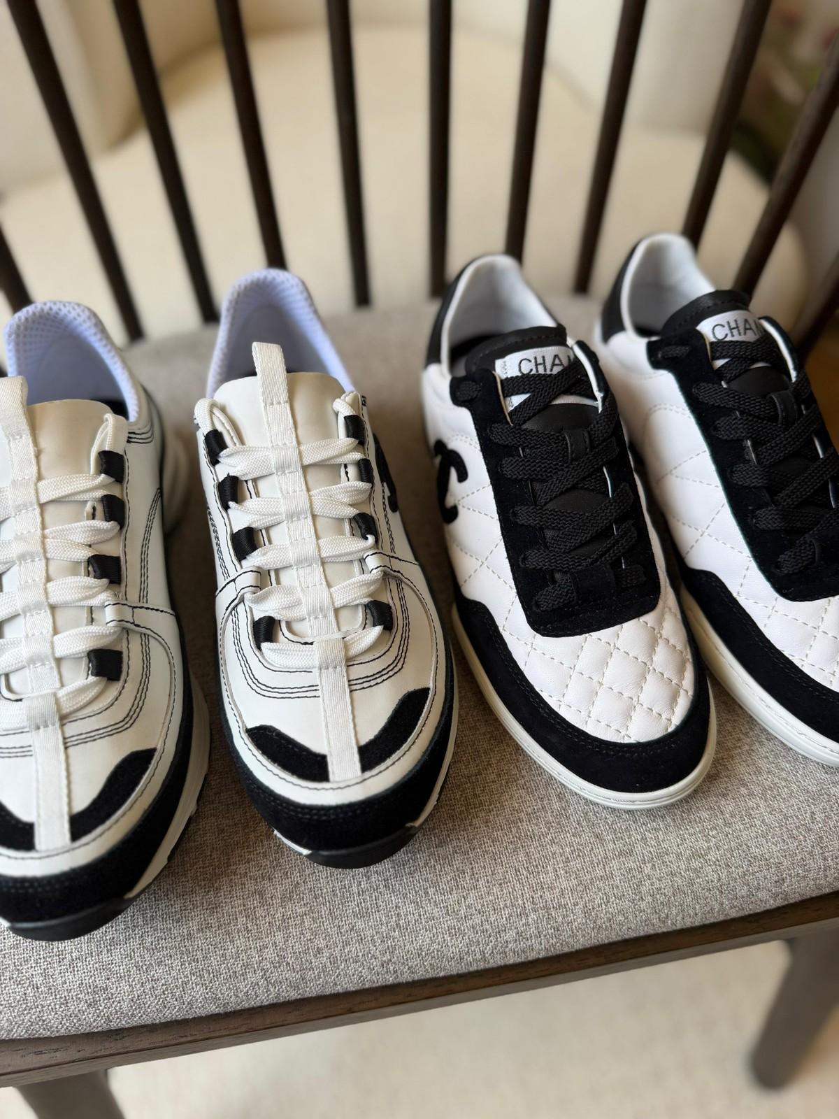 Chanel Low-Top Sneakers in White & Black Calfskin (Two Styles) · 3