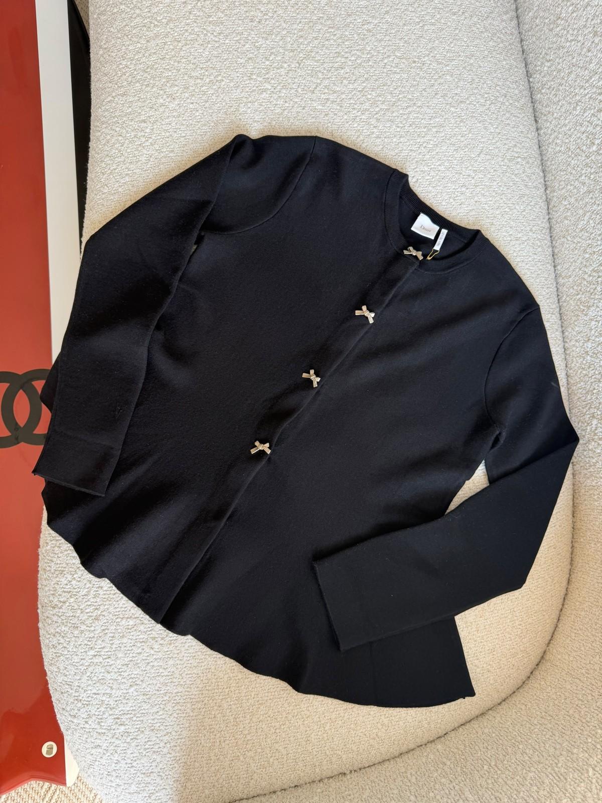Black Long Sleeve Top with Bow-Trim Button Placket · 2