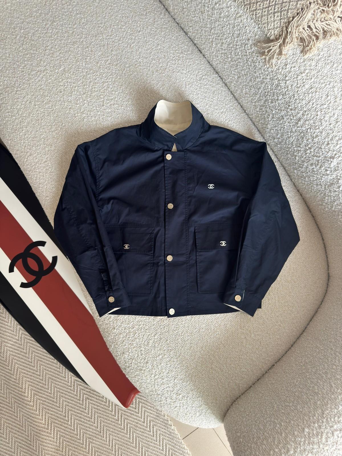 Chanel CC Button Cotton Jacket in White and Navy