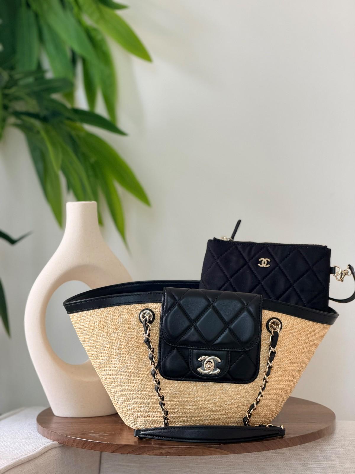 Chanel Raffia Straw Tote Bag with CC Flap