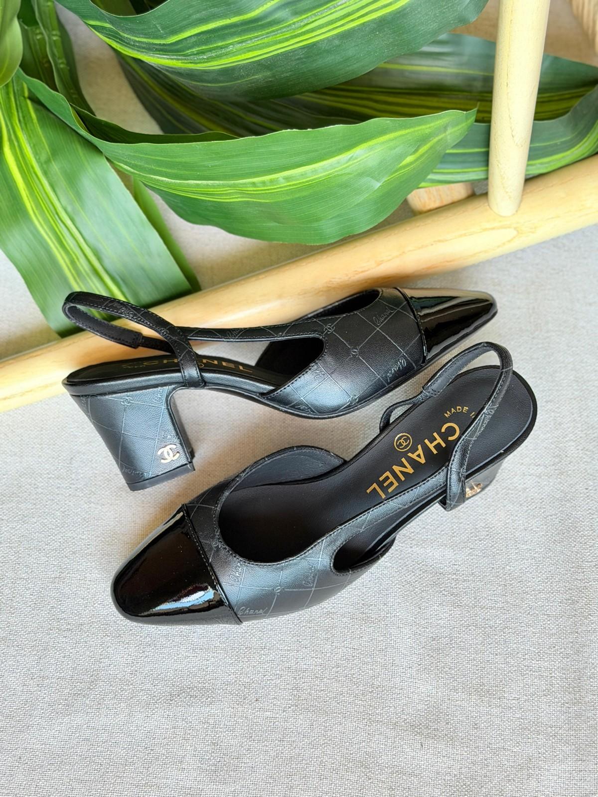 Chanel slingback pumps with quilted patent cap toe · 2