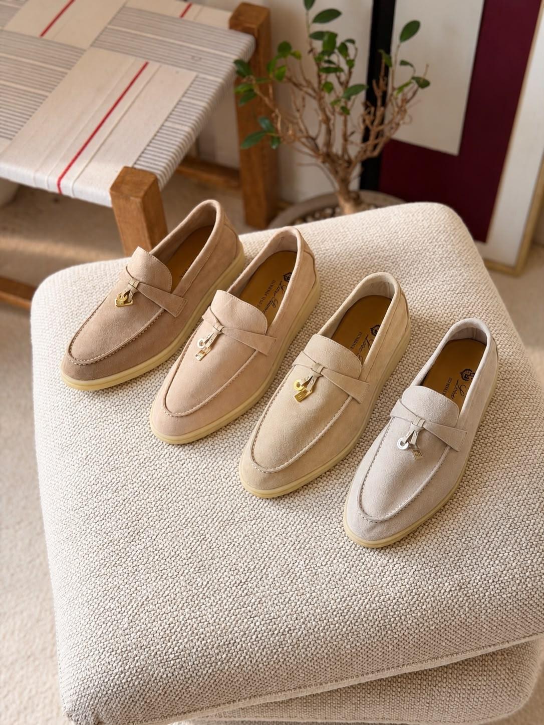 Suede Moccasin Loafers with Gold Bit Hardware