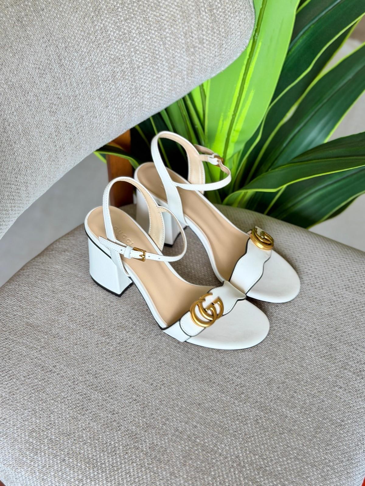 Gucci GG Marmont Leather Block-Heel Sandal with Double G Buckle · 3