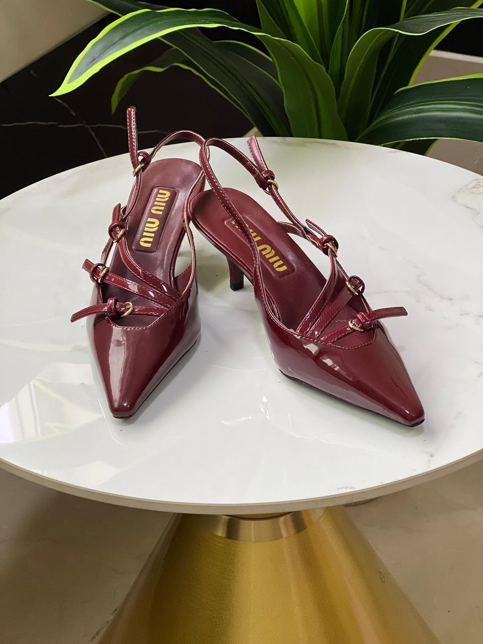 Miu Miu patent leather slingback pumps with buckles, crimson · 3