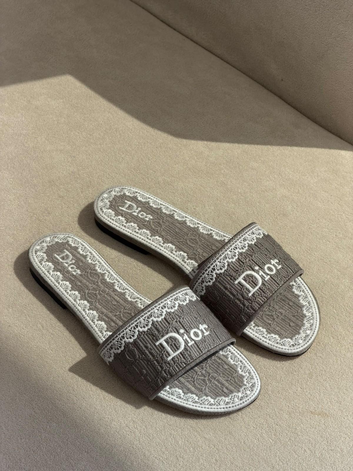 Dior D-Lace Slide Sandal in Embroidered Cotton with Lace Trim · 3