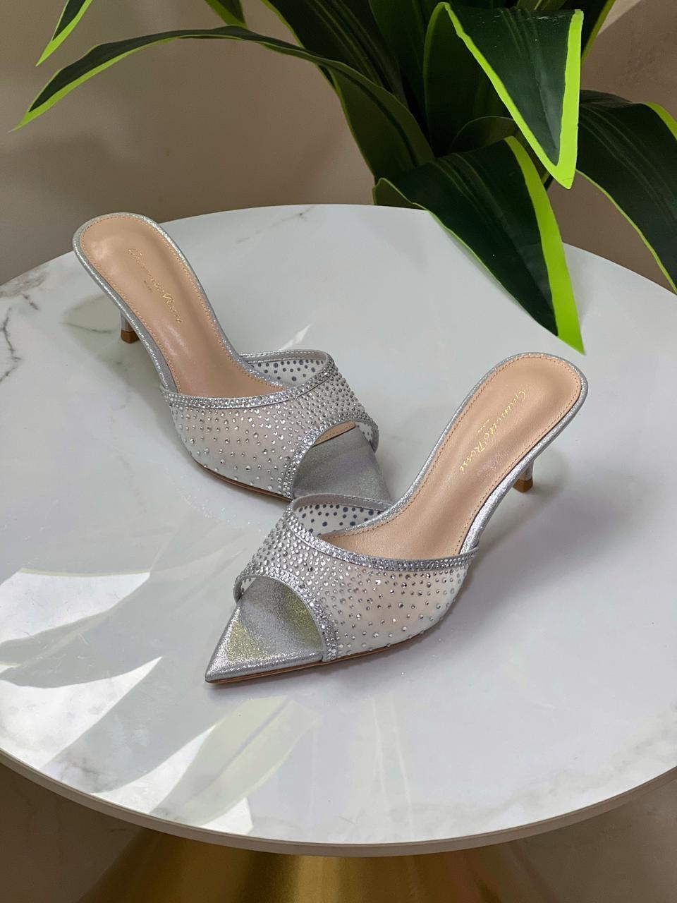 Gianvito Rossi Rania crystal mesh mule in silver glitter · 3