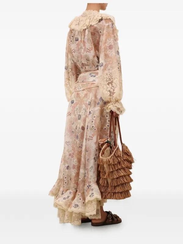 Zimmermann Floral Lace-Trimmed Linen Crop Blouse in Cream · 2