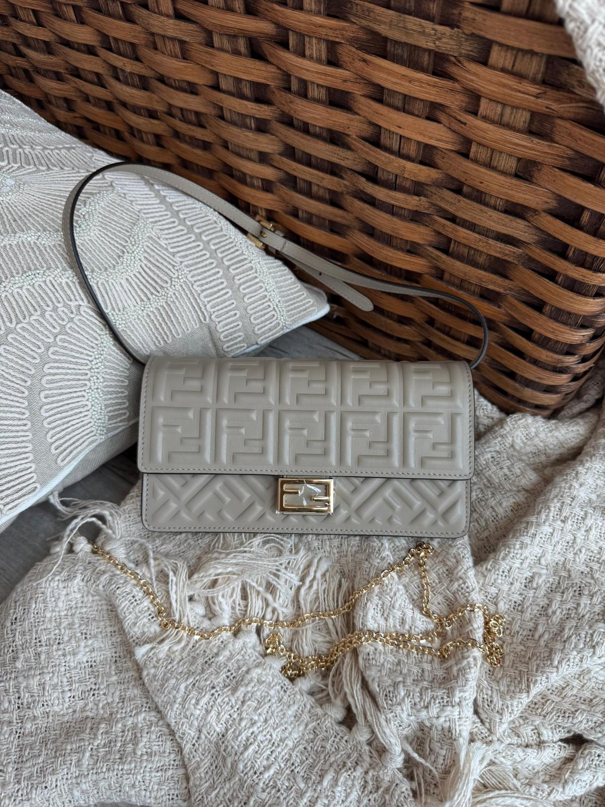 Fendi Baguette Chain Wallet on Chain in FF Motif Leather and Canvas · 2