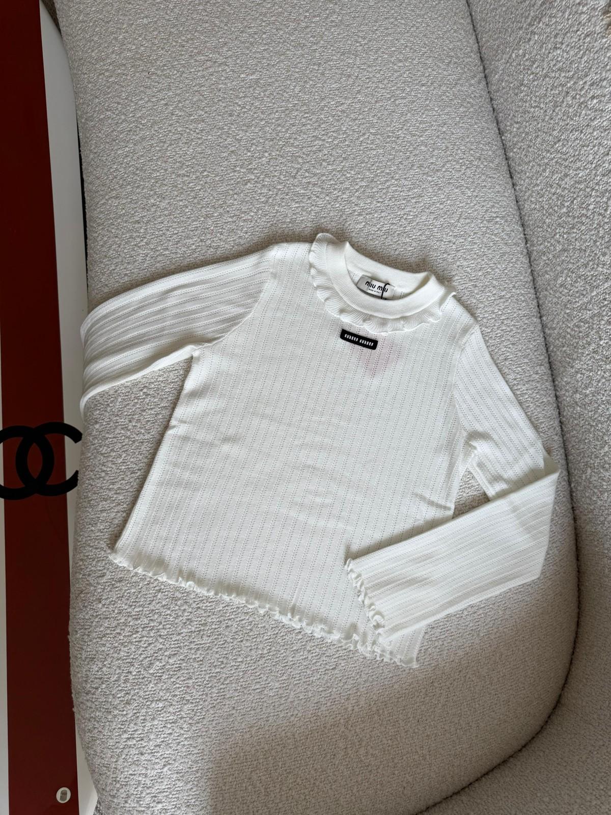 Miu Miu Ruffled Ribbed Knit Long Sleeve Top · 2