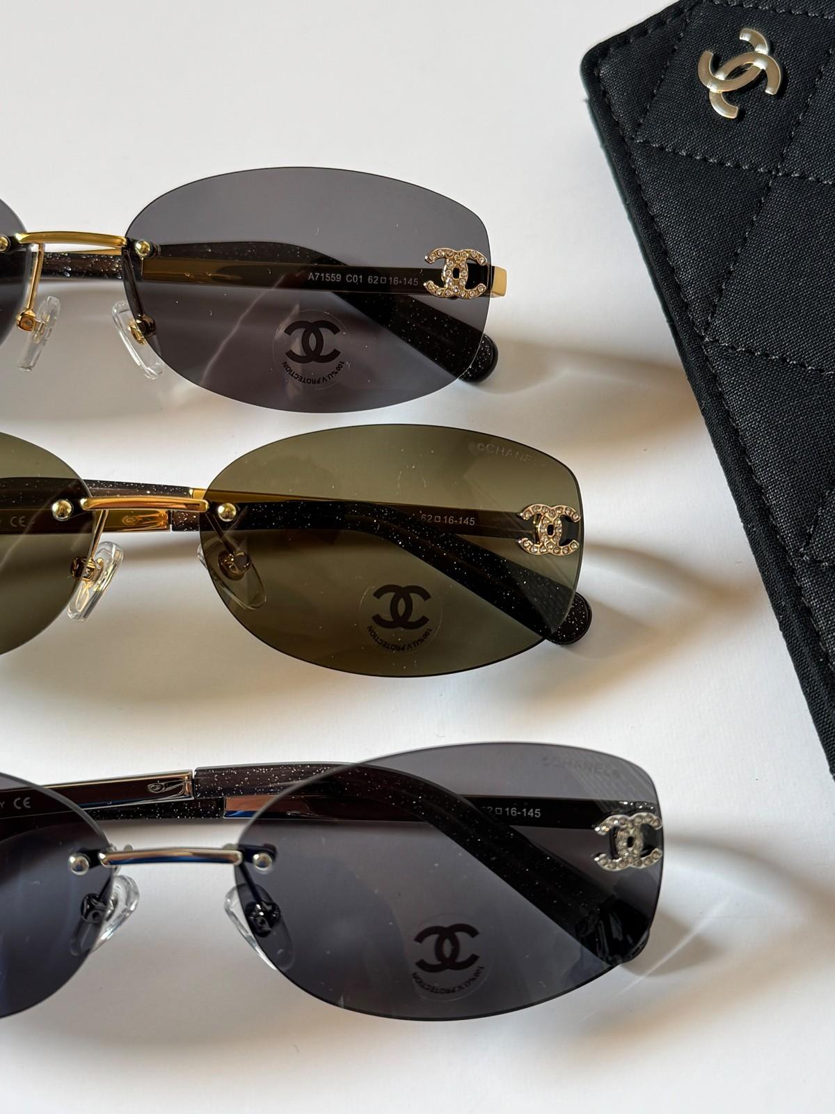 Chanel rimless sunglasses A71559 with crystal CC temples · 2