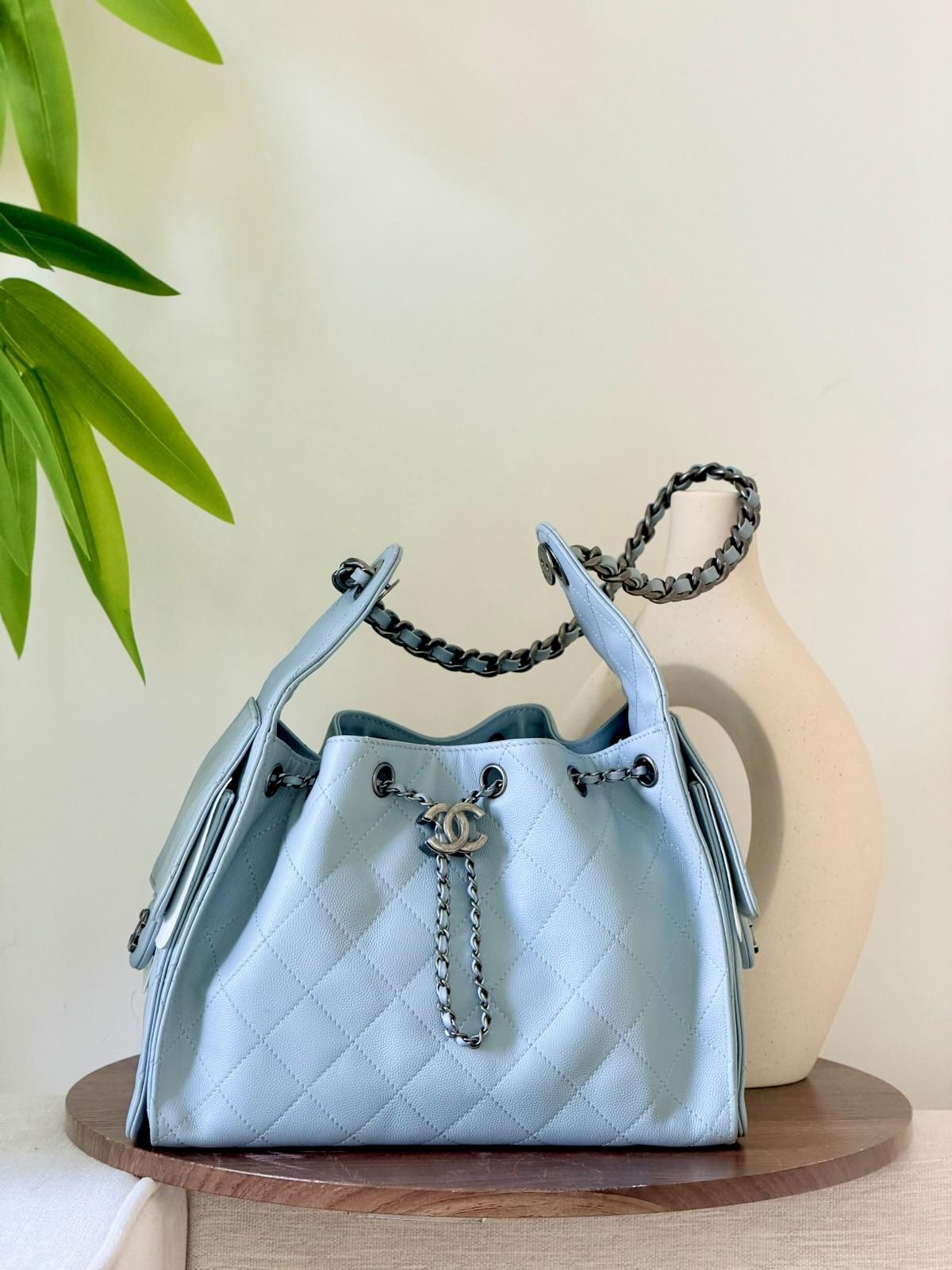 Chanel quilted CC drawstring bucket bag · 2