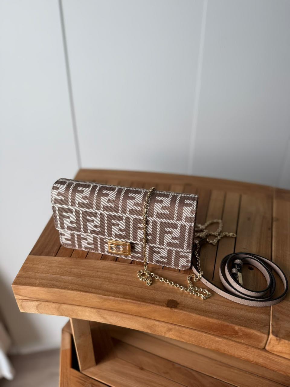 Fendi Baguette Chain Wallet on Chain in FF Motif Leather and Canvas · 3