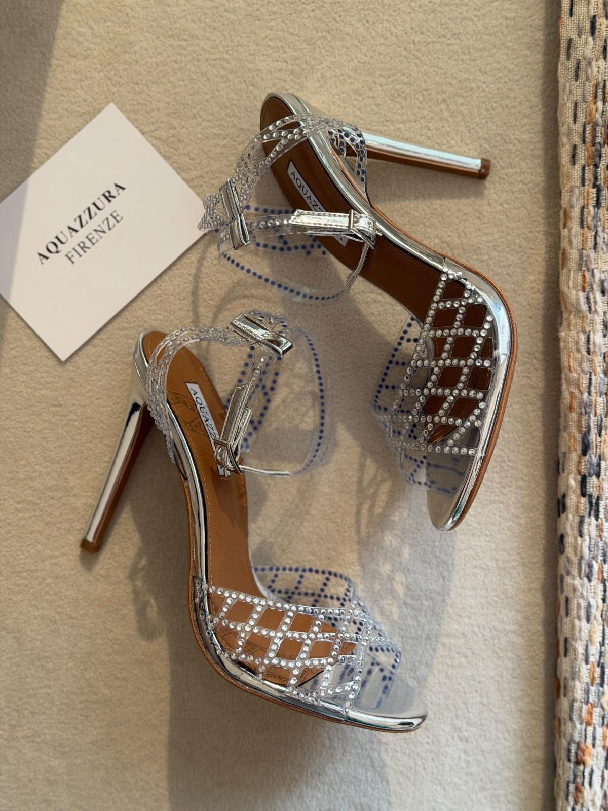 Aquazzura Silver Rhinestone Cage Sandals in PVC and Leather · 3
