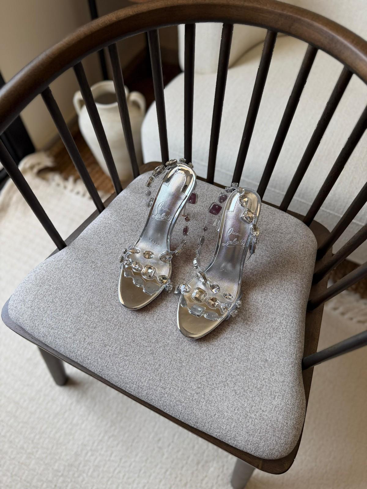 Christian Louboutin Crystal-Embellished Silver Sandals · 2
