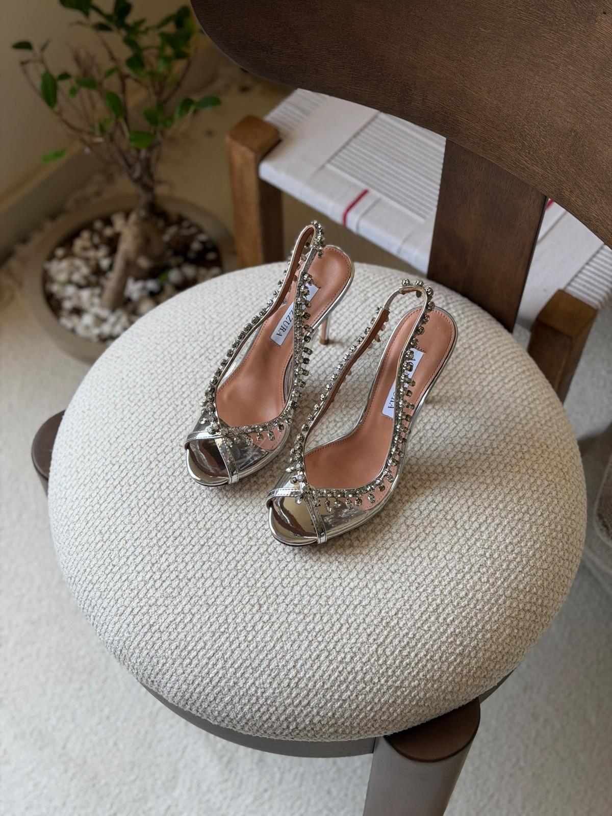 Aquazzura Crystal-Embellished Leather Slingback Sandal · 2