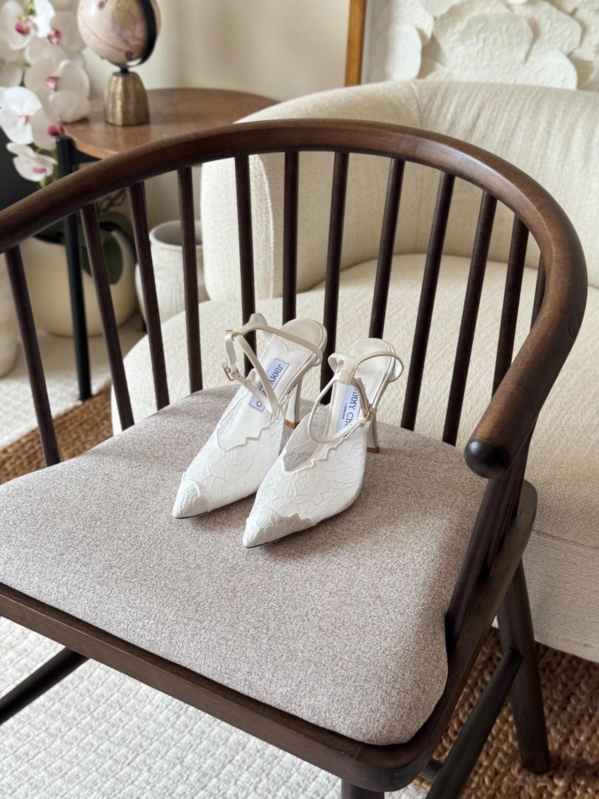 Jimmy Choo white lace slingback pumps with crystal strap · 2