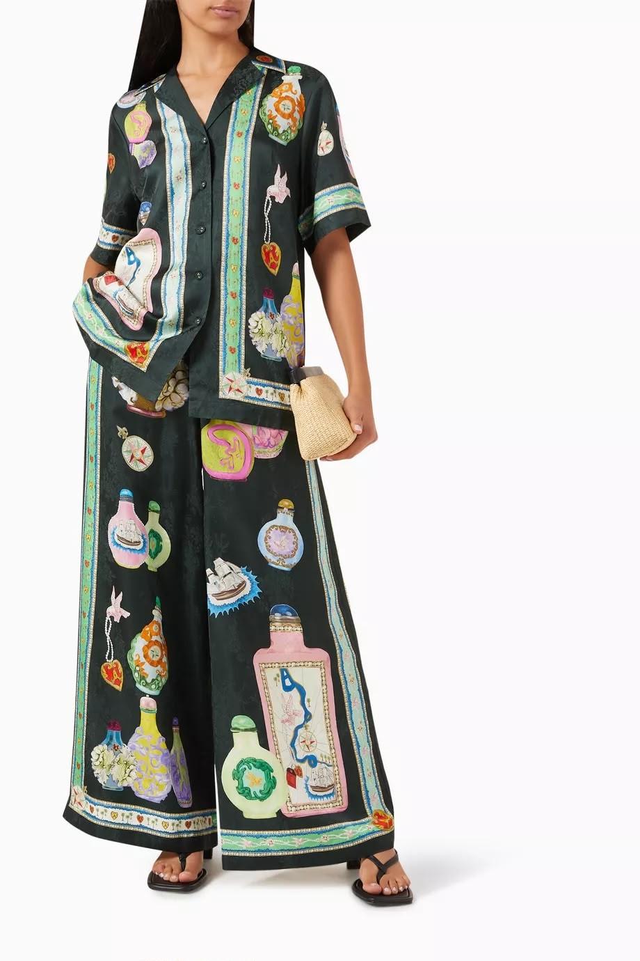 ALEMAIS Printed Shirt and Wide-Leg Pant Set with Matching Tote · 3