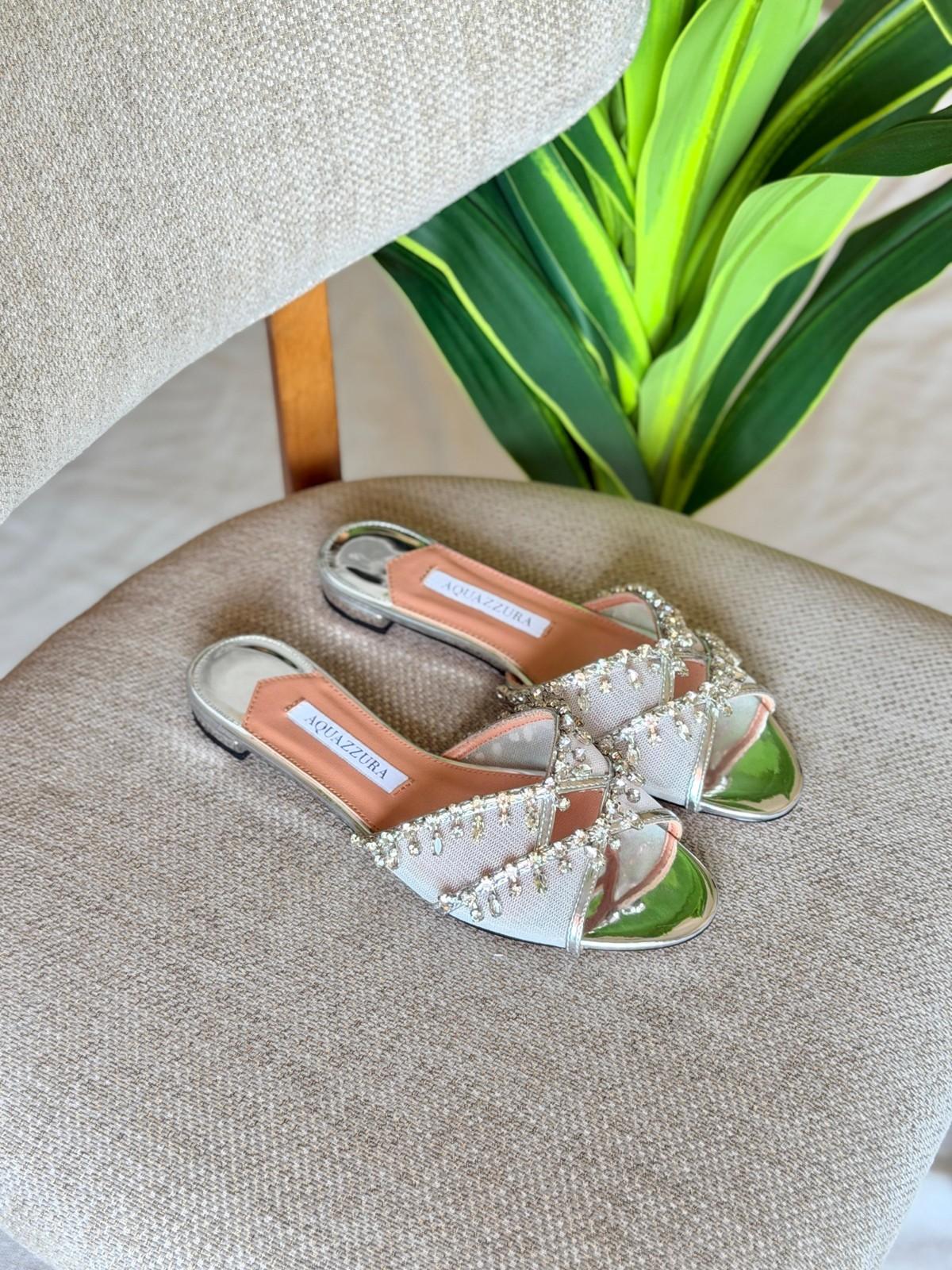 Aquazzura Crystal-Embellished Mesh Mule Sandal · 2